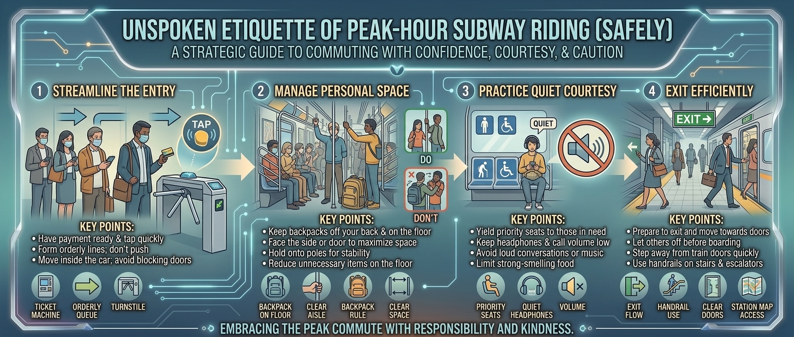 the unspoken etiquette of riding the subway during peak commuting hours safely