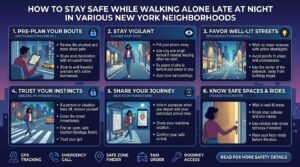 how to stay safe while walking alone late at night in various new york neighborhoods