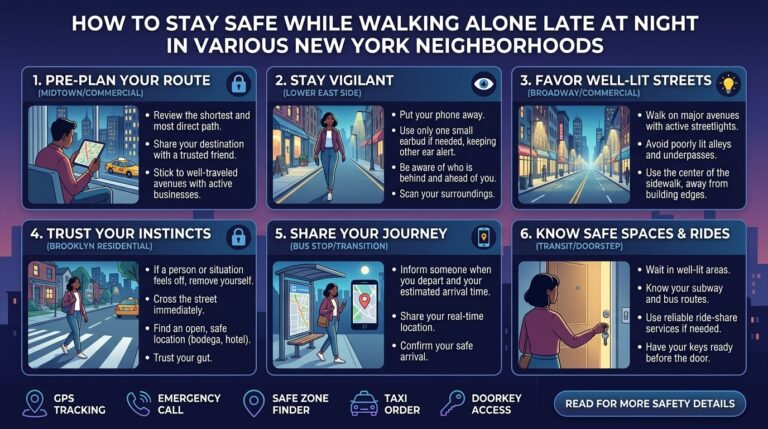 How to stay safe while walking alone late at night in various new york neighborhoods