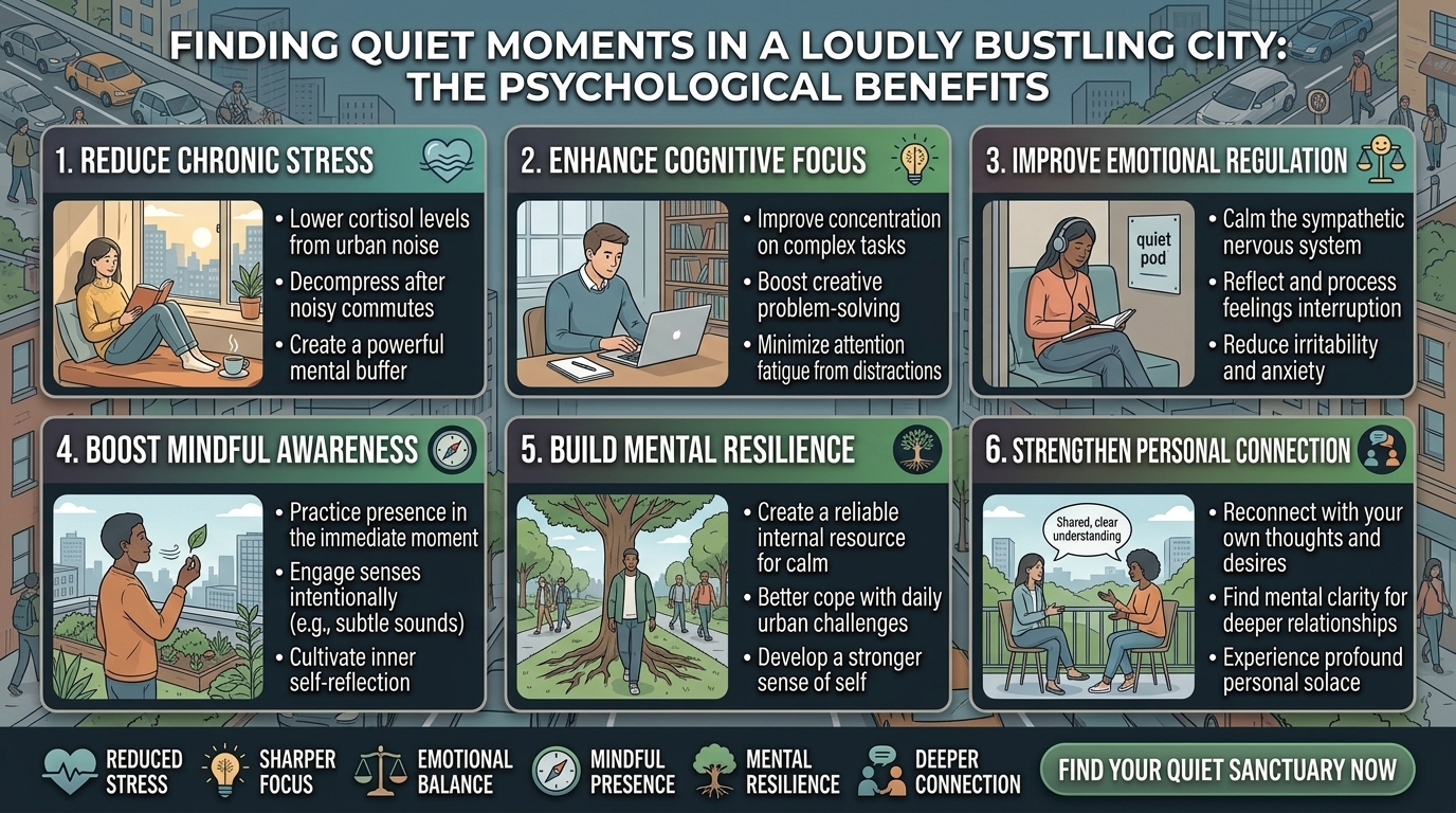 the psychological benefits of finding quiet moments in a loudly bustling city