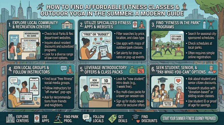 How to find affordable fitness classes and outdoor yoga sessions in the summer