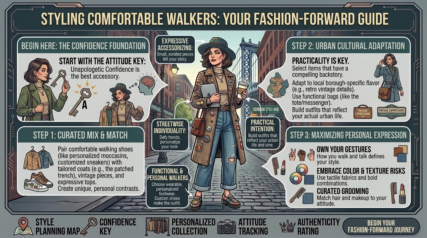 how to style comfortable walking shoes without sacrificing your fashion forward outfit