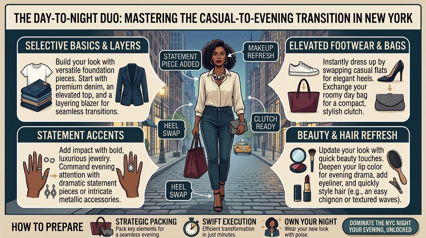how to transition your daytime casual outfit into an evening look in new york