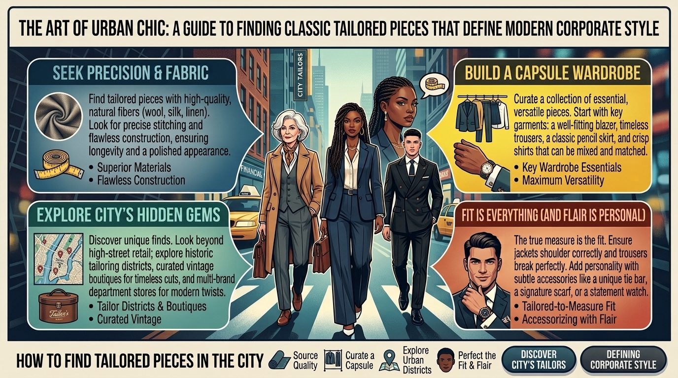 how to find classic tailored pieces that define modern corporate chic in the city