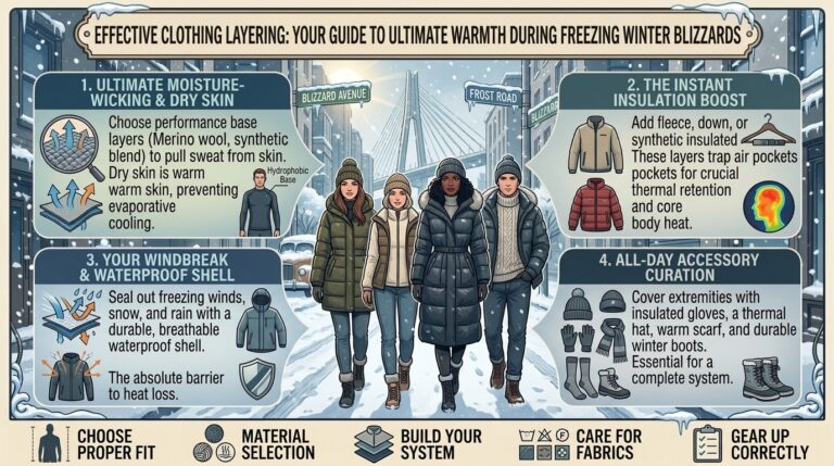How to layer your clothing effectively to stay warm during freezing winter blizzards