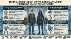 the evolution of urban winter outerwear fashion from heavy coats to sleek puffers
