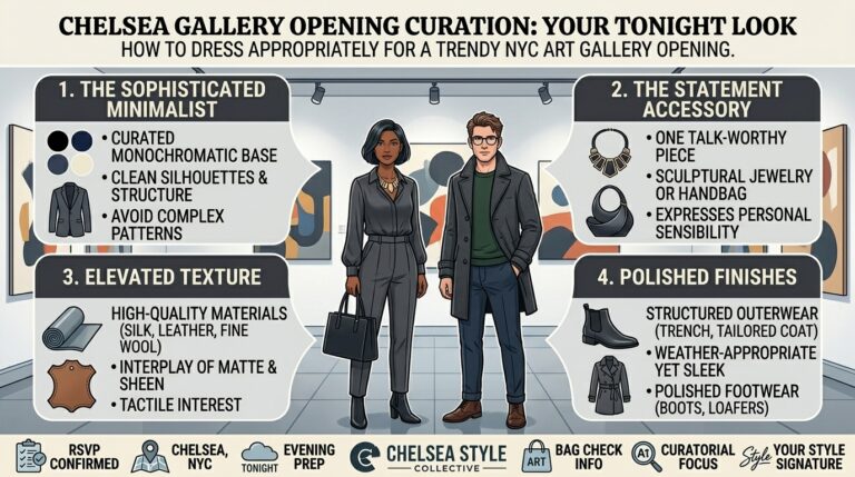 How to dress appropriately for a trendy art gallery opening in chelsea tonight