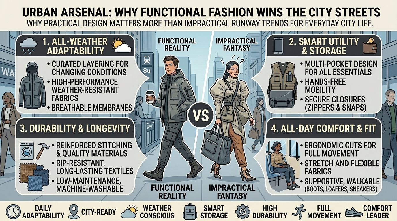 why functional fashion matters more than impractical runway trends for everyday city life