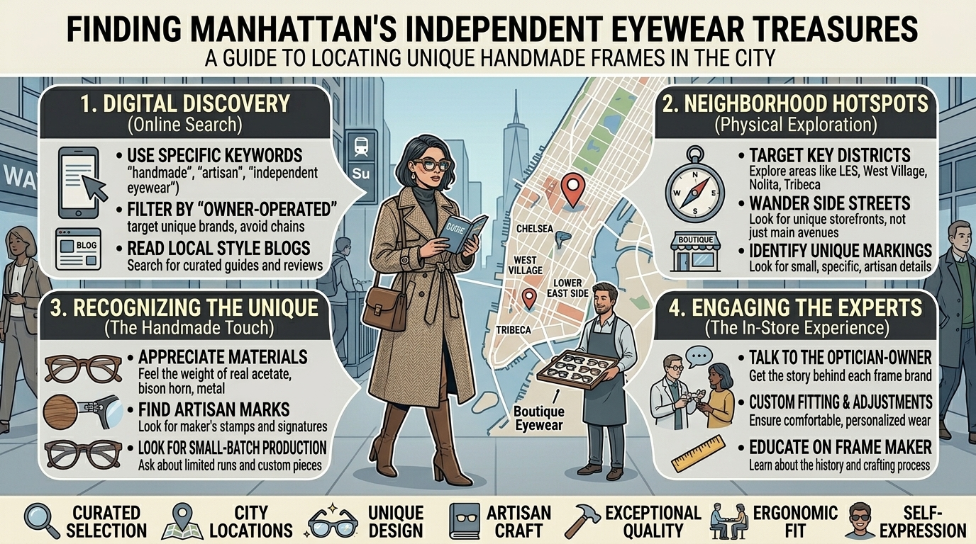 how to find independent eyewear boutiques offering unique handmade frames in manhattan