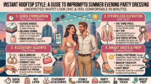 How to dress for an impromptu rooftop party during a warm summer evening