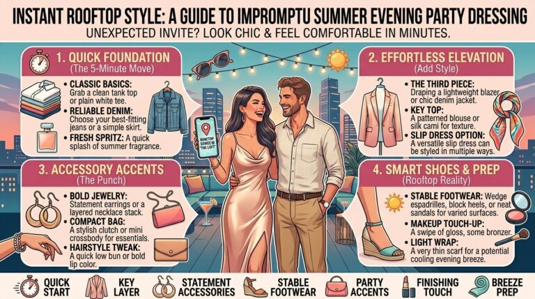 How to dress for an impromptu rooftop party during a warm summer evening