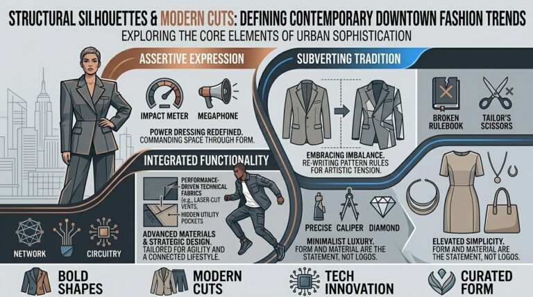 Why structural silhouettes and modern cuts define contemporary downtown fashion trends