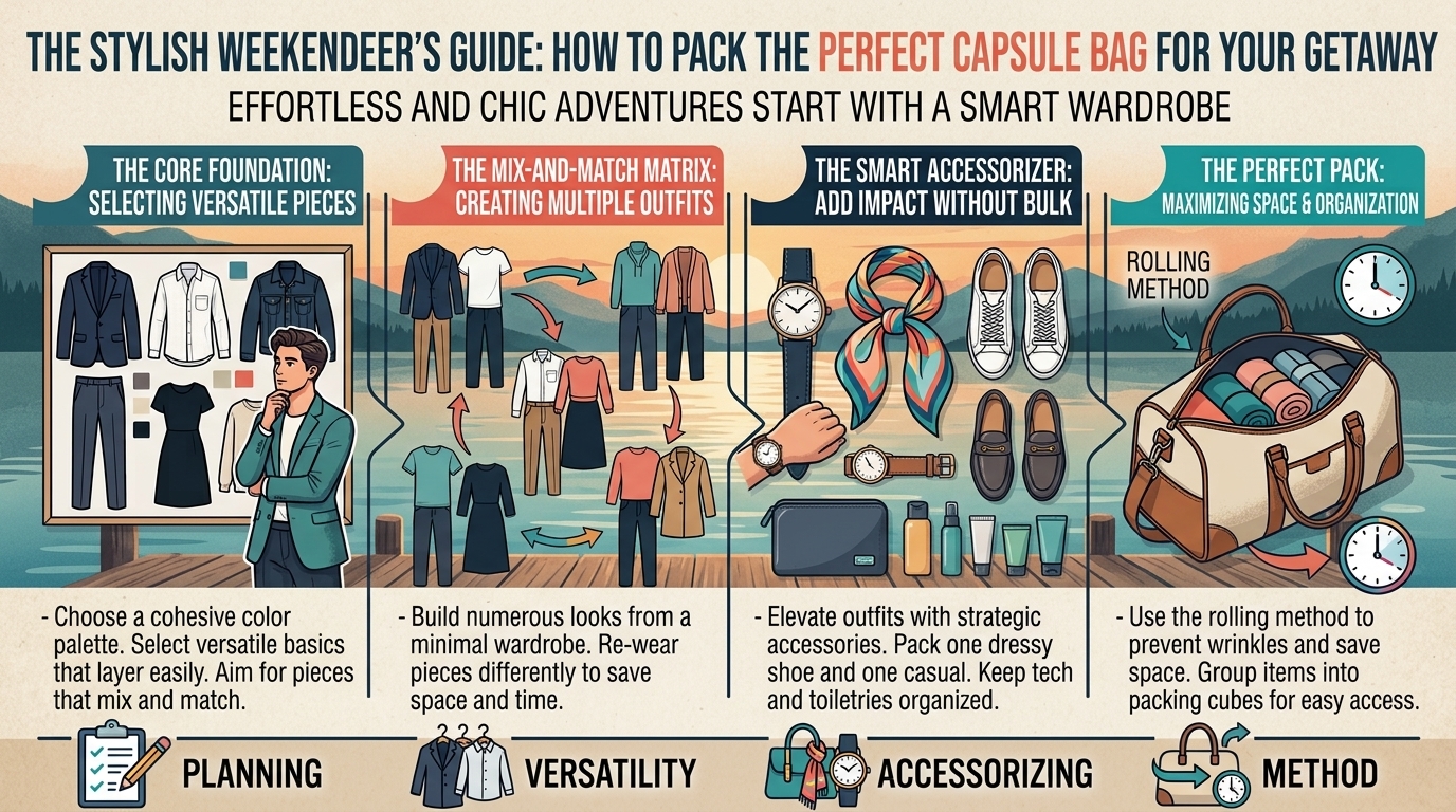 how to pack a stylish capsule weekend bag for a quick getaway outside the city
