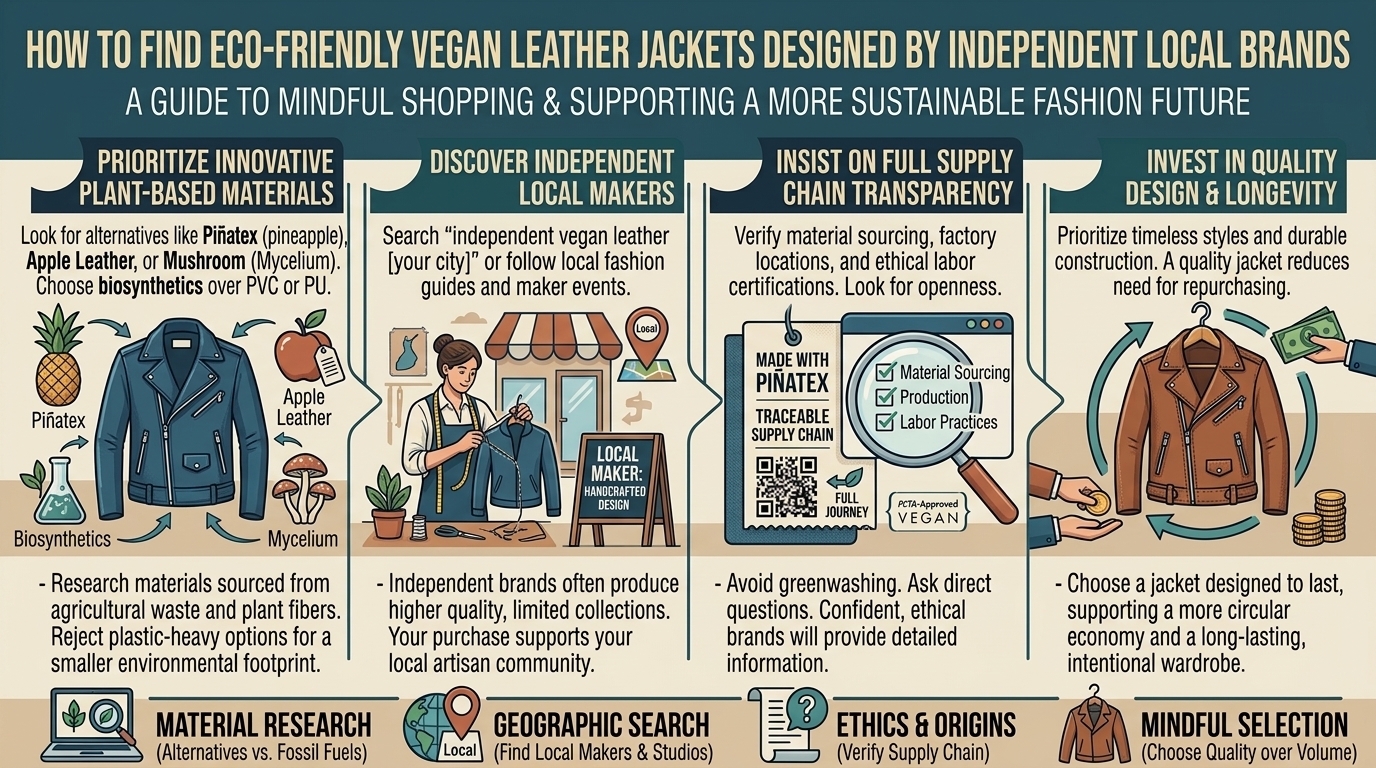 how to find eco-friendly vegan leather jackets designed by independent local brands