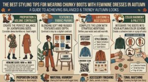 the best styling tips for wearing chunky boots with feminine dresses in autumn