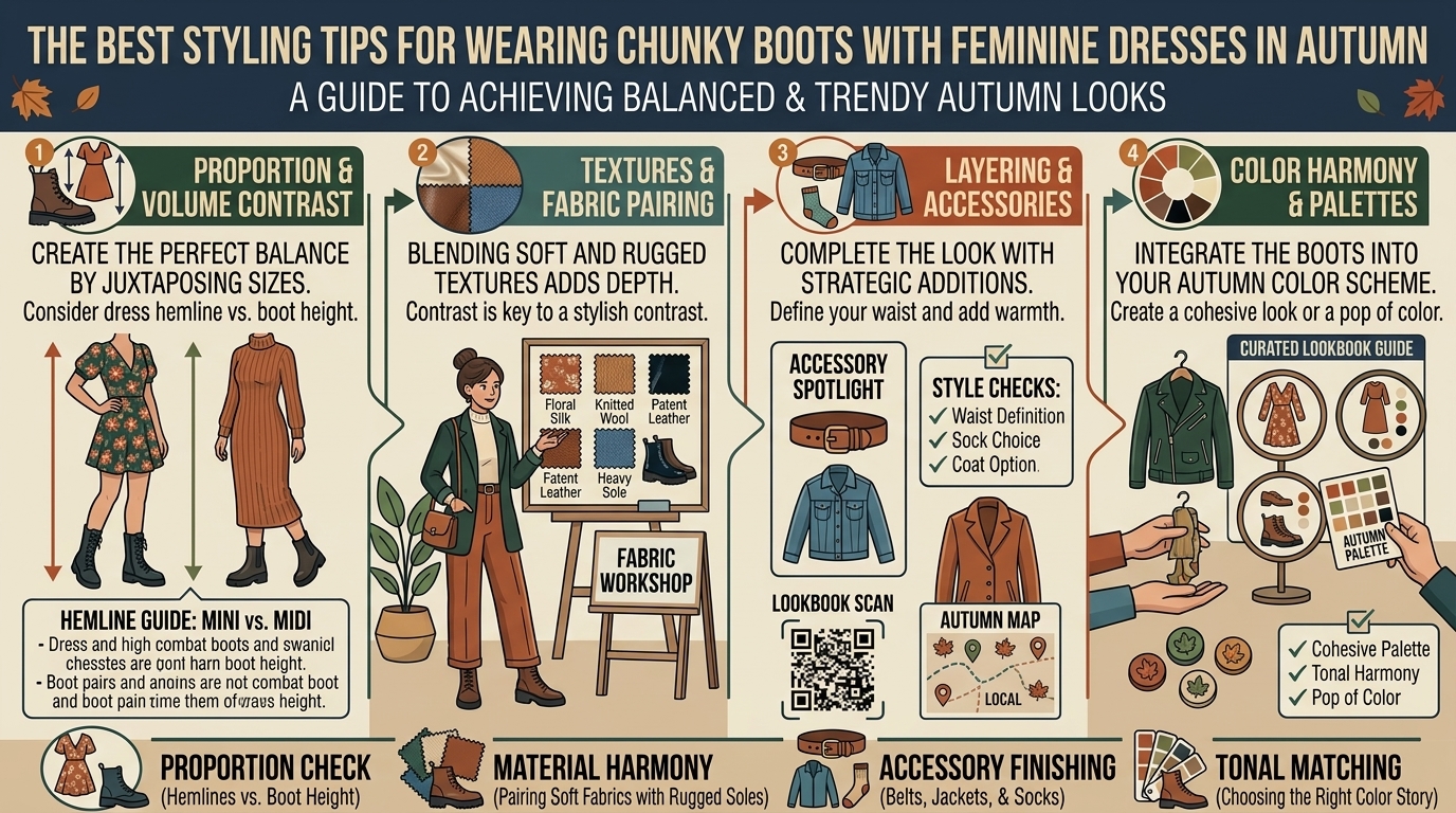 the best styling tips for wearing chunky boots with feminine dresses in autumn