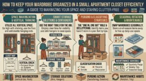 how to keep your wardrobe organized in a small apartment closet efficiently