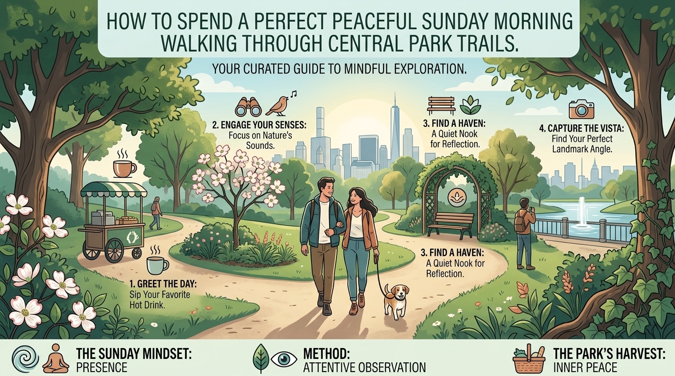 how to spend a perfect peaceful Sunday morning walking through central park trails