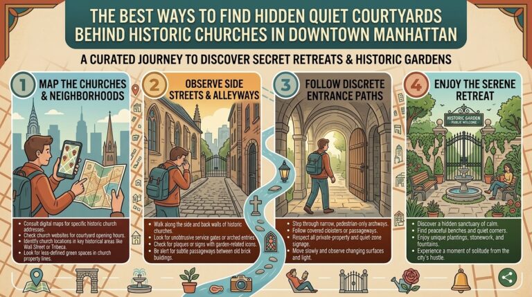 How to find quiet courtyards tucked away behind historic churches in downtown manhattan