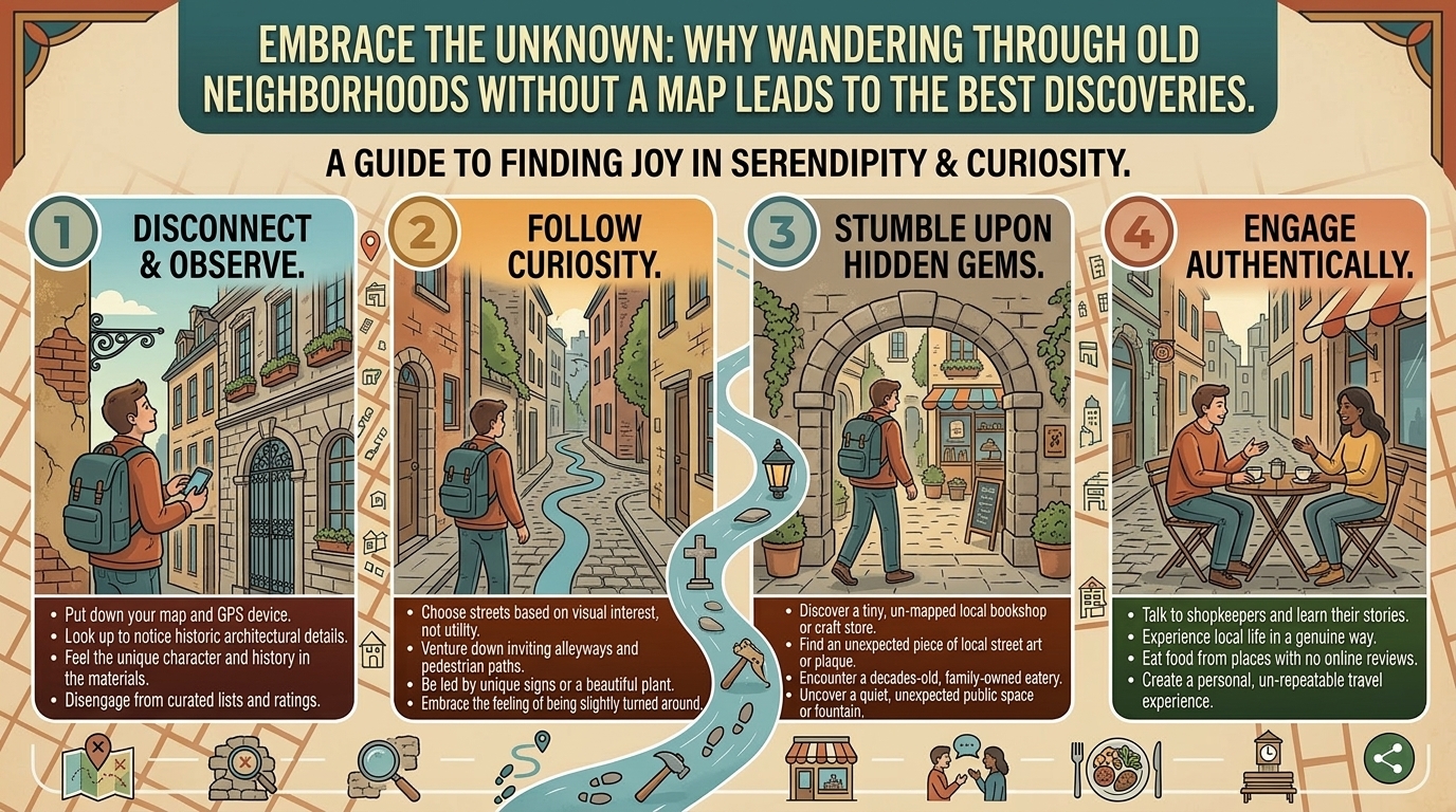 why wandering through old neighborhoods without a map leads to the best discoveries
