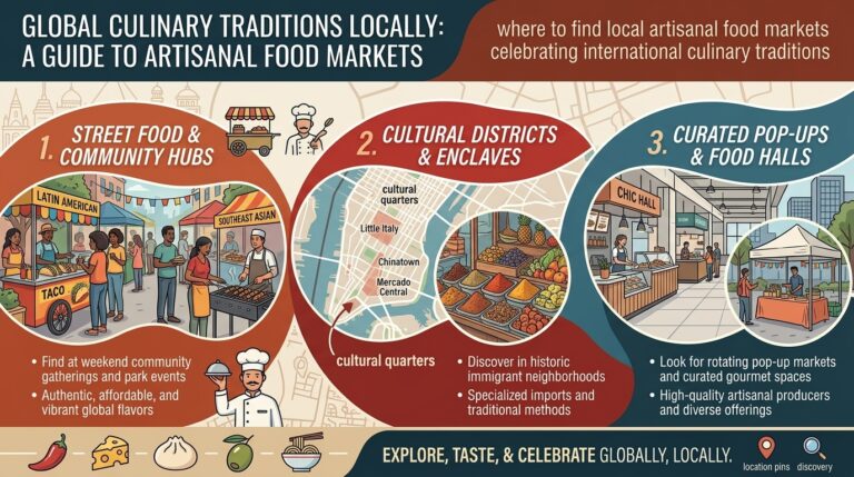 Where to find local artisanal food markets celebrating international culinary traditions here