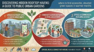 how to discover hidden rooftop gardens open to the public during warmer months