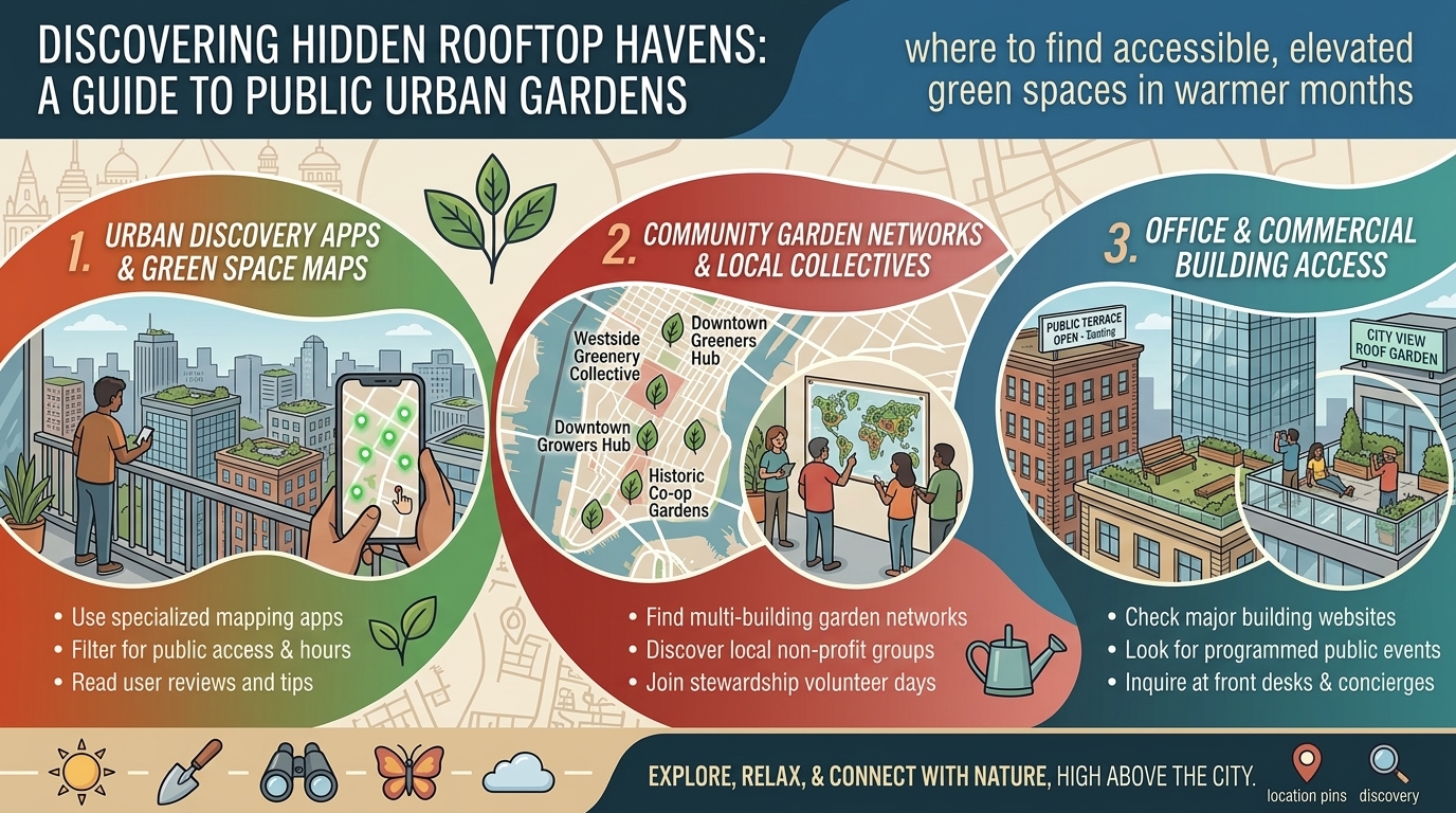 how to discover hidden rooftop gardens open to the public during warmer months