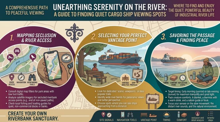 How to find quiet spots along the river to watch cargo ships pass by peacefully