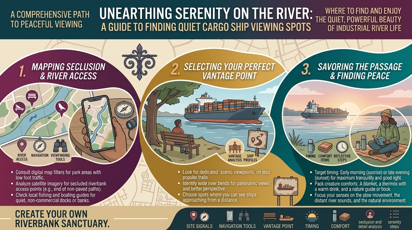 how to find quiet spots along the river to watch cargo ships pass by peacefully