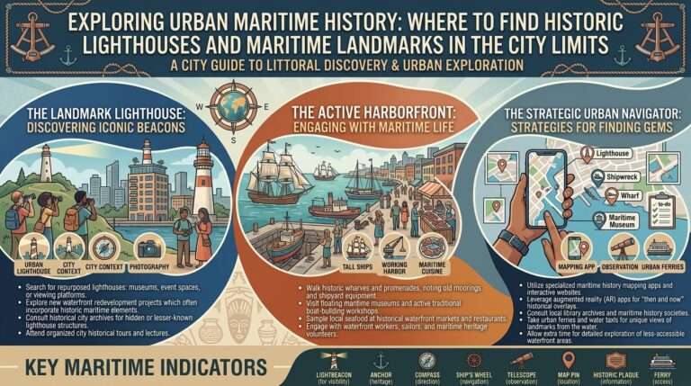 Where to find historic lighthouses and maritime landmarks located within the city limits