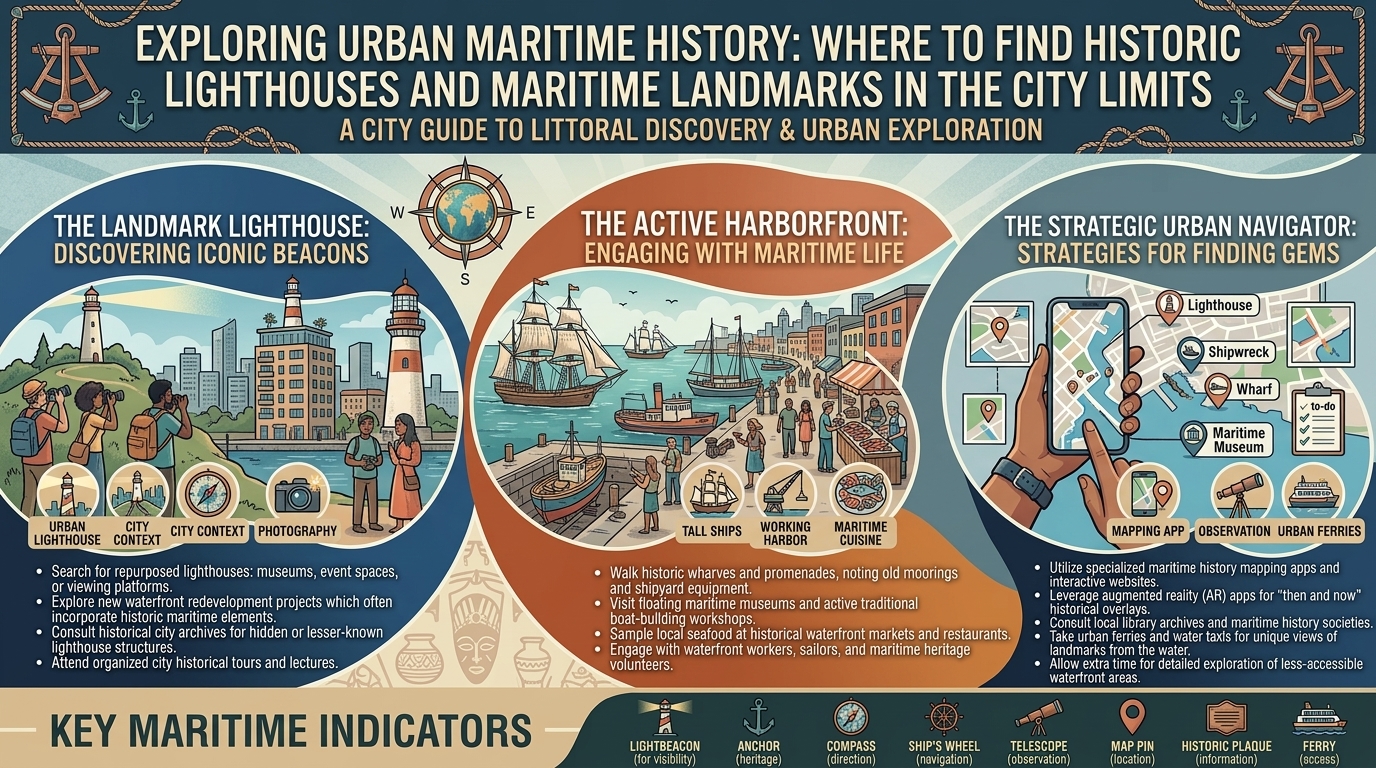 where to find historic lighthouses and maritime landmarks located within the city limits