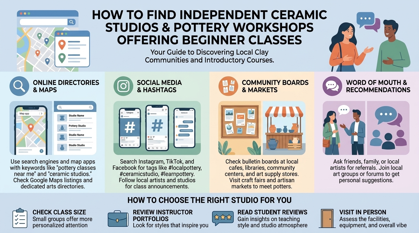 how to find independent ceramic studios and pottery workshops offering beginner classes here