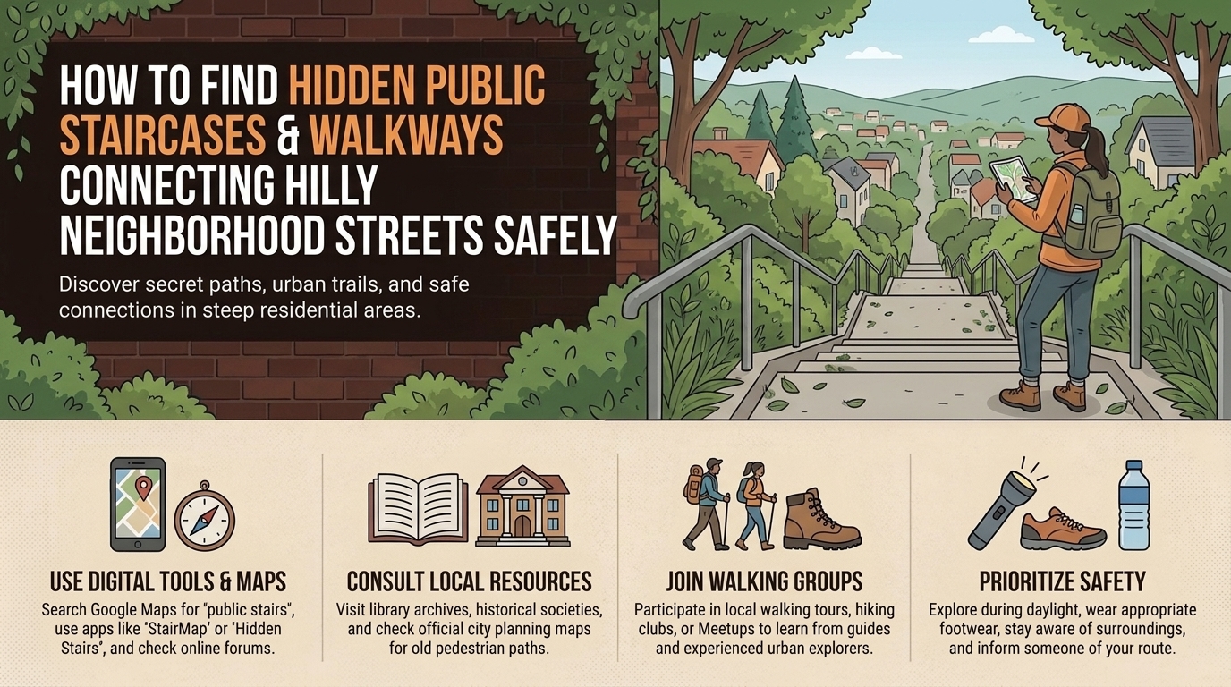 how to find hidden public staircases and walkways connecting hilly neighborhood streets safely