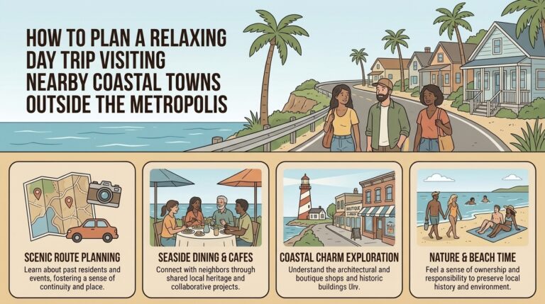 How to plan a relaxing day trip visiting nearby coastal towns outside the metropolis