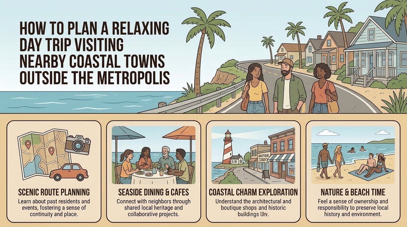 how to plan a relaxing day trip visiting nearby coastal towns outside the metropolis