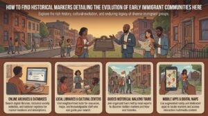 how to find historical markers detailing the evolution of early immigrant communities here