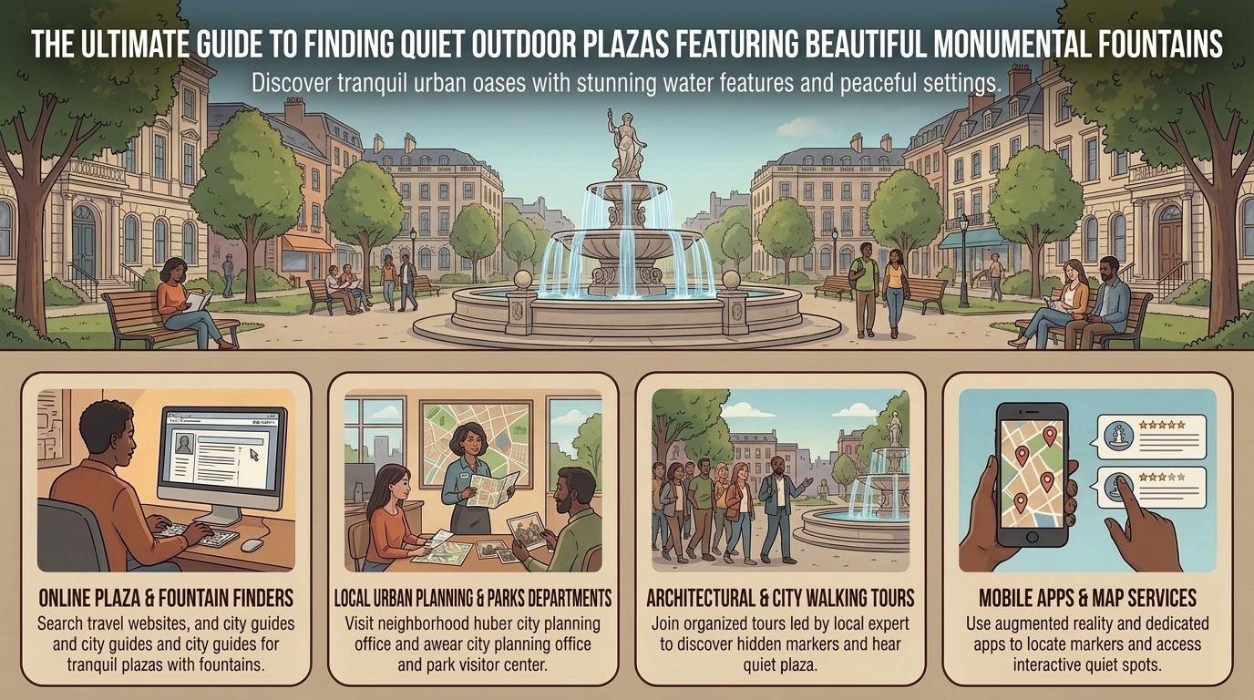 the ultimate guide to finding quiet outdoor plazas featuring beautiful monumental fountains
