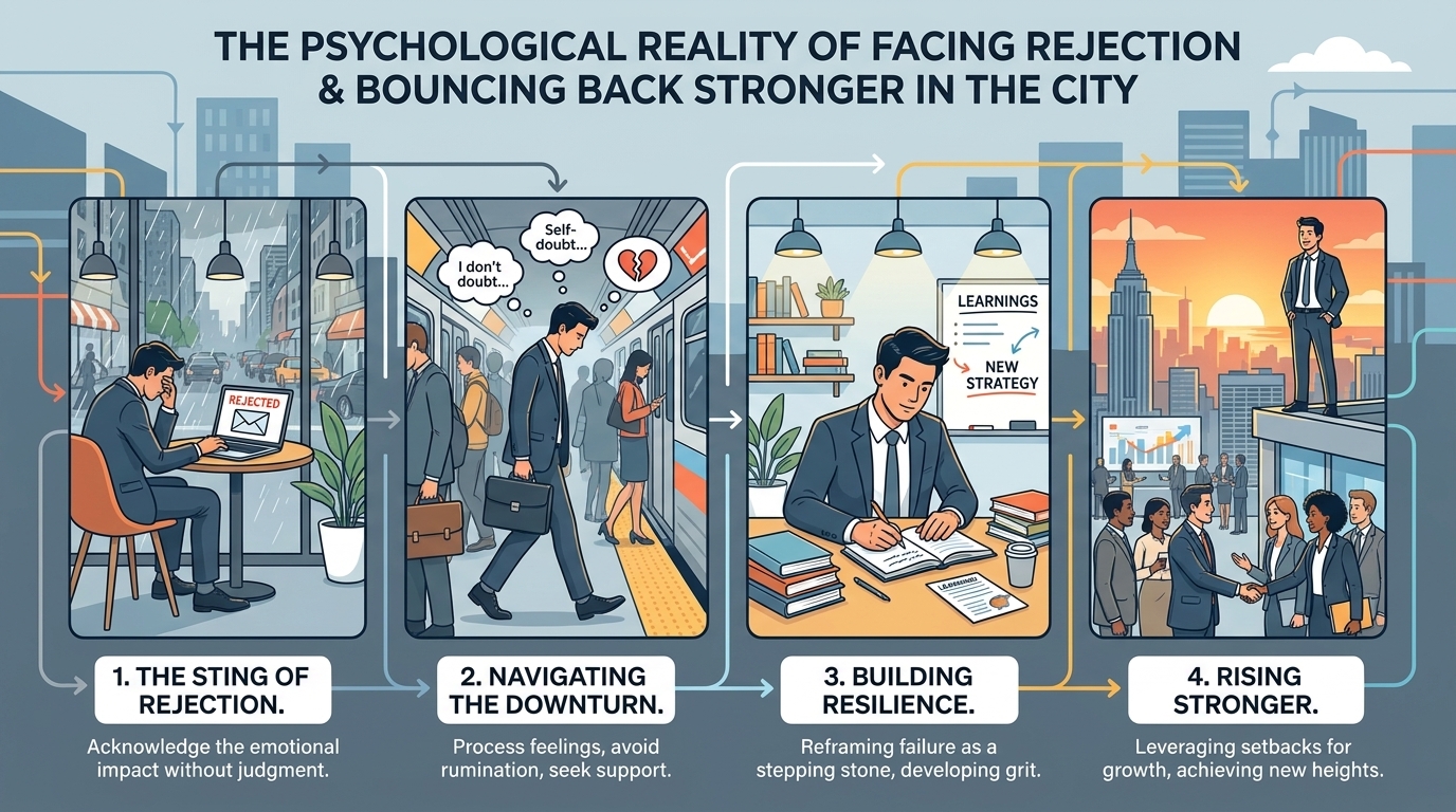 the psychological reality of facing rejection and bouncing back stronger in the city