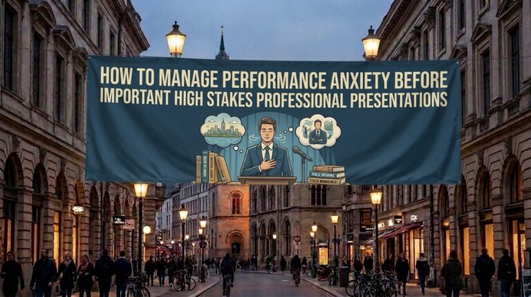 How to manage performance anxiety before important high stakes professional presentations downtown