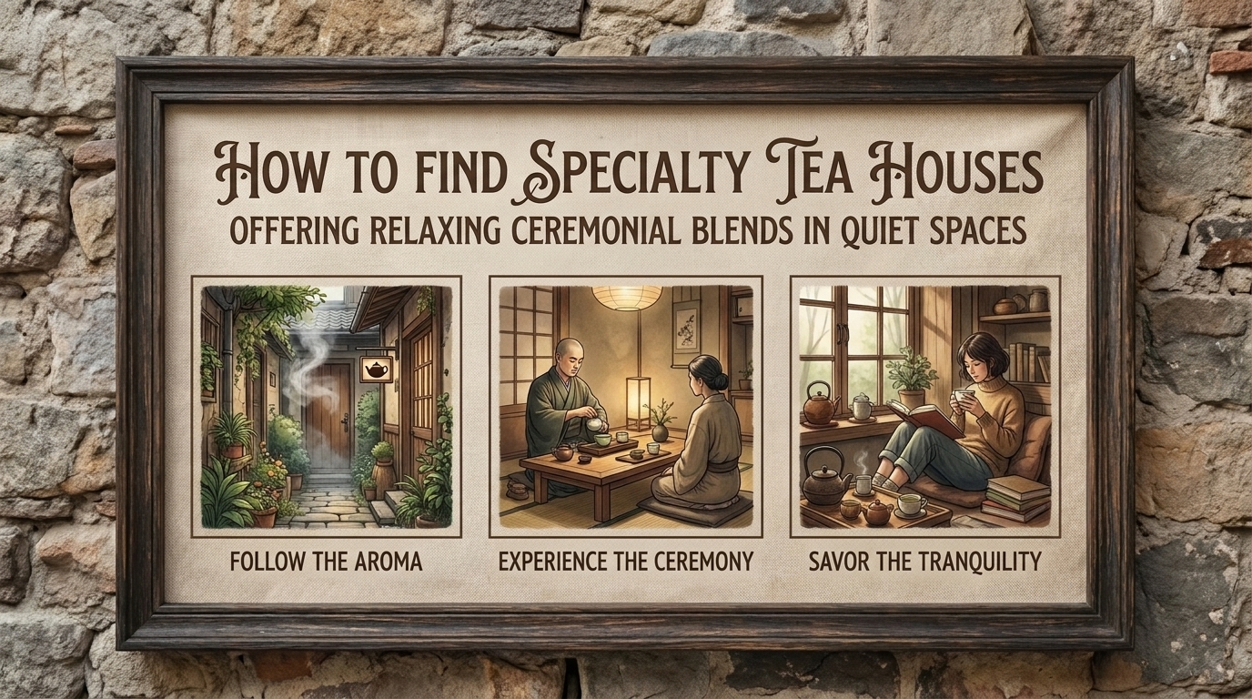 how to find specialty tea houses offering relaxing ceremonial blends in quiet spaces