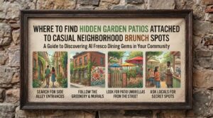 where to find hidden garden patios attached to casual neighborhood brunch spots