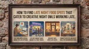 how to find late night food spots that cater to creative night owls working late