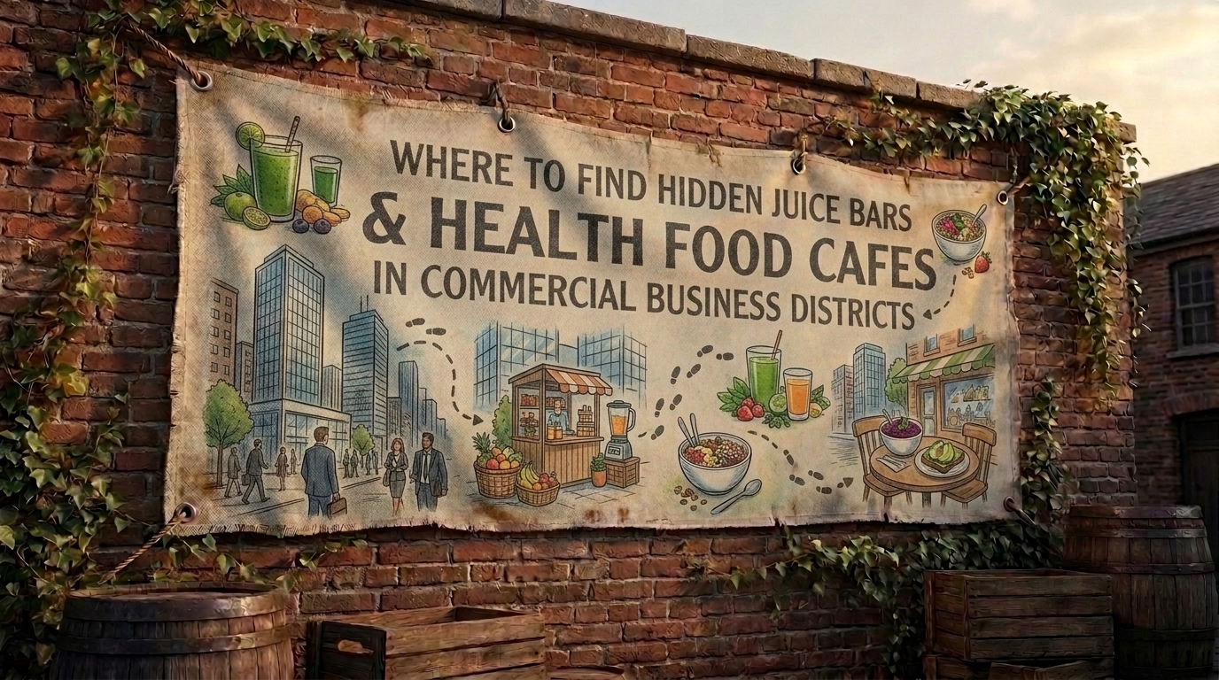 where to find hidden juice bars and health food cafes in commercial business districts